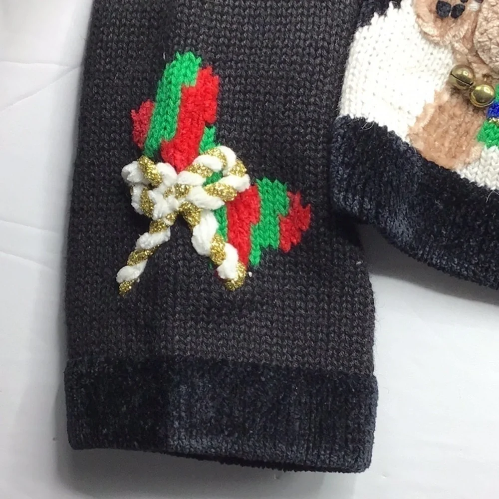 Vintage Berek Boa feather Poodle Jingle Bells on Wreaths Sweater Size L. - Picture 7 of 17